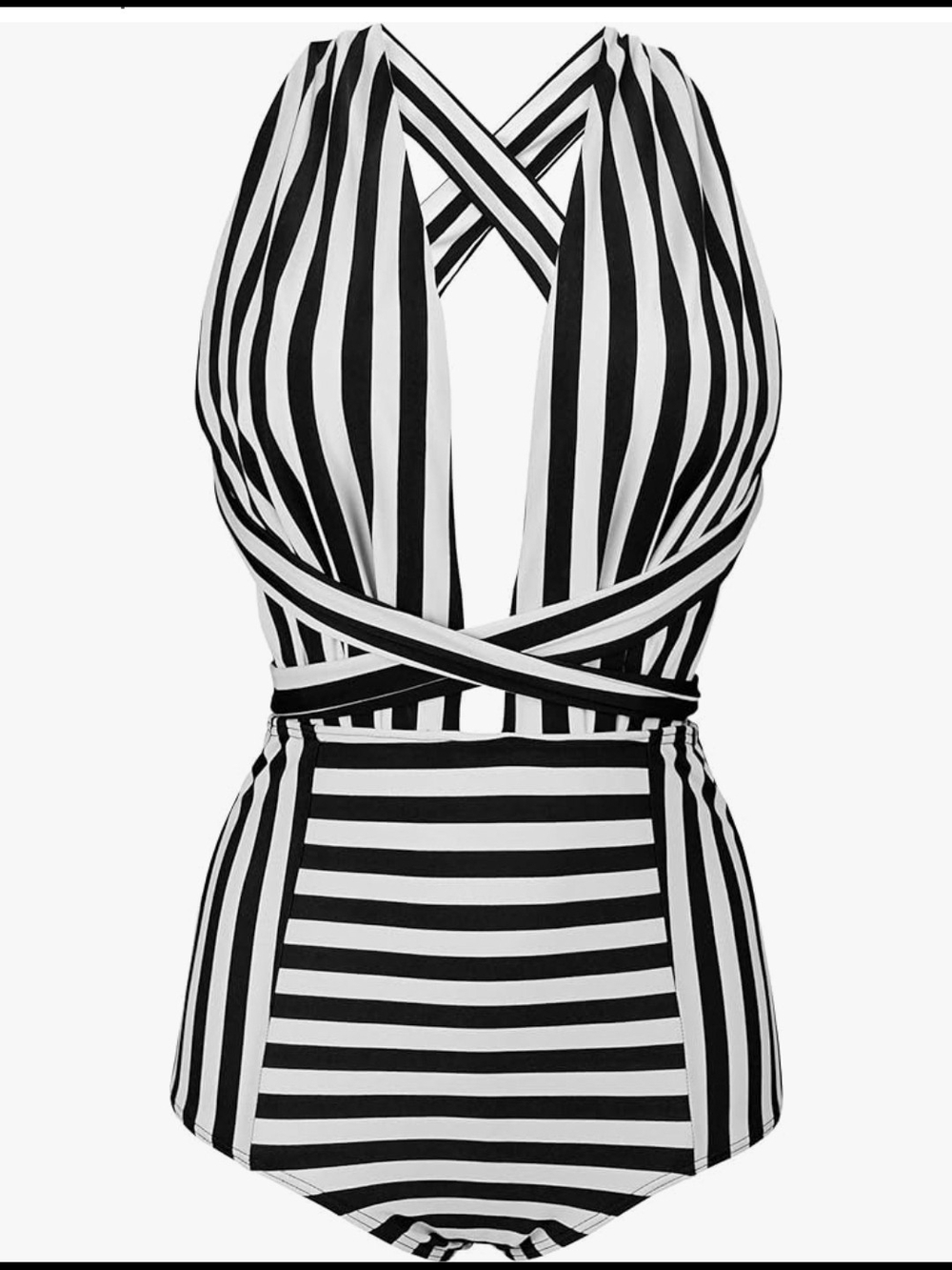 COCOSHIP Monochrome Crisscross Stripe One-Piece